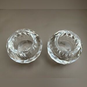 Oleg Cassini Signed Crystal Round Prism Candle Holders – Set of 2